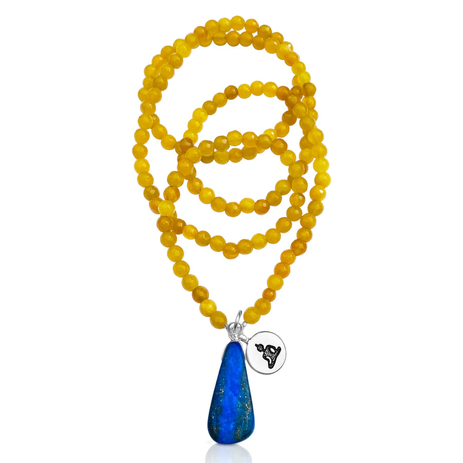 Meditating Yogi Necklace with Jade and Lapis Lazuli