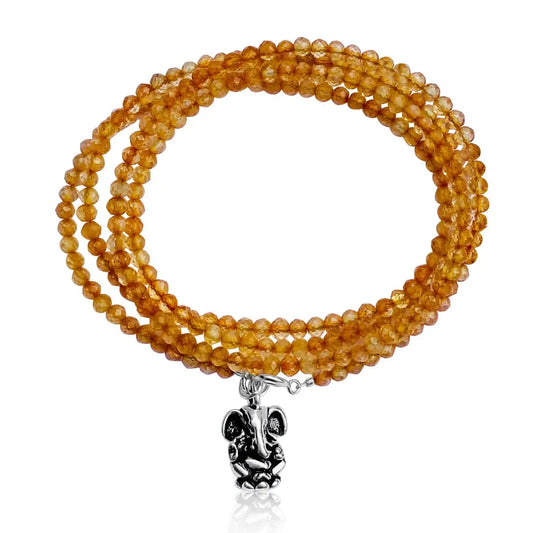 Citrine Crystal Wrap Bracelet with Ganesha Charm